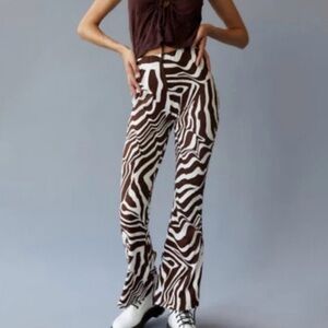 Urban Outfitters Brown and White Zebra Print Flare Pants